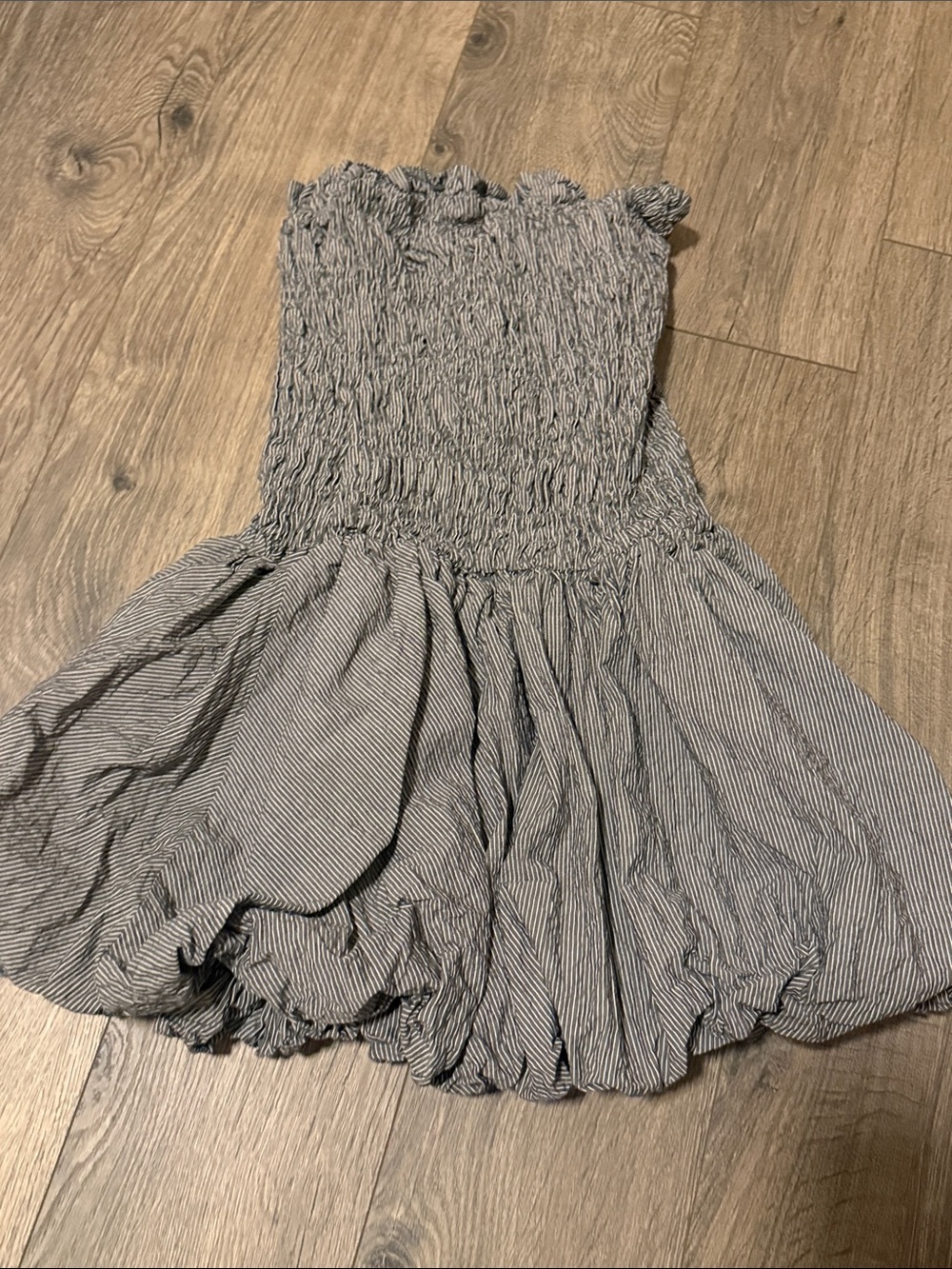 Anthropologie Black & White Striped Smocked Strapless Dress
